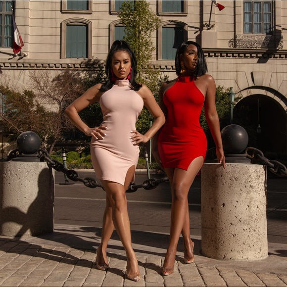 Nude Ribbed Mini Dress - Picture 2 of 5